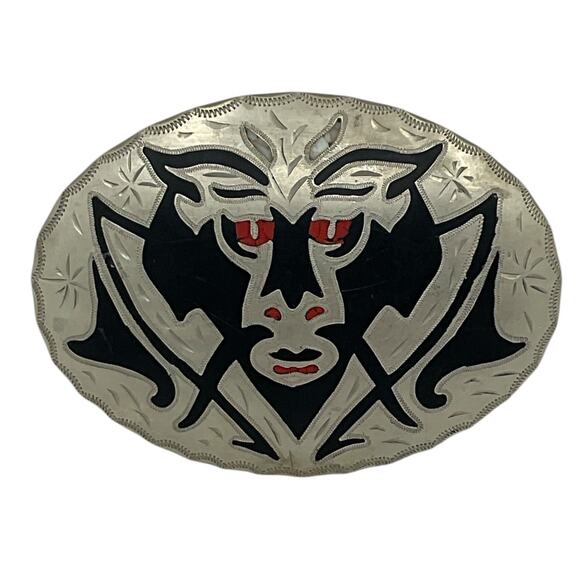 Vintage Horned Steer Hand Engraved Inlay Western Belt Buckle Ornate Cowboy - Picture 1 of 5
